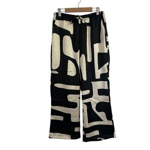 4th + Reckless Womens Black Ivory Satin Wide Leg Drawstring Pants Small  Crop